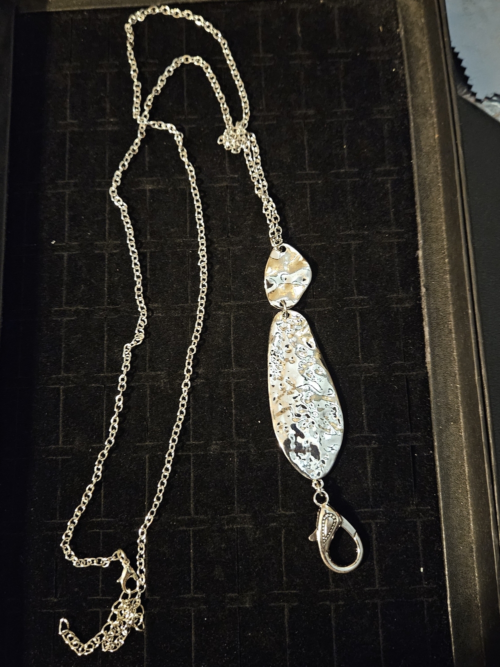 Silver Textured Pendant Lanyard - Women's Silver Long Chain